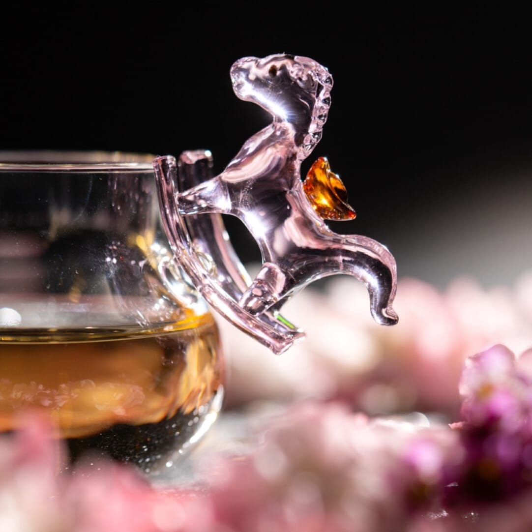 Handmade Glass Gong Dao Bei - Adorable 220ml Pink Horse Fairness Cup