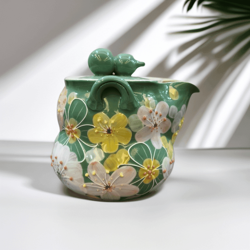 Hand-Painted Gourd Clay Teapot