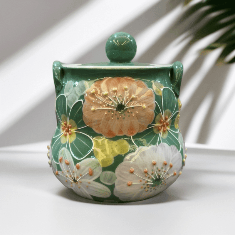 Hand-Painted Gourd Clay Teapot: A Stunning 150ml Floral Masterpiece