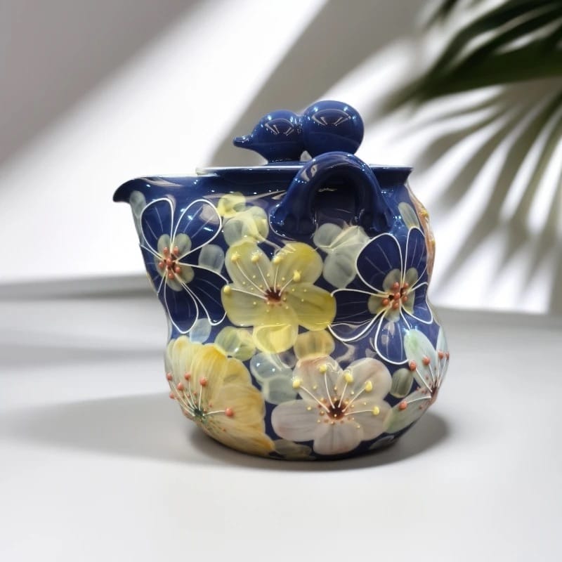 Hand-Painted Gourd Clay Teapot: A Stunning 150ml Floral Masterpiece