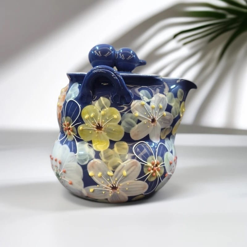 Hand-Painted Gourd Clay Teapot: A Stunning 150ml Floral Masterpiece