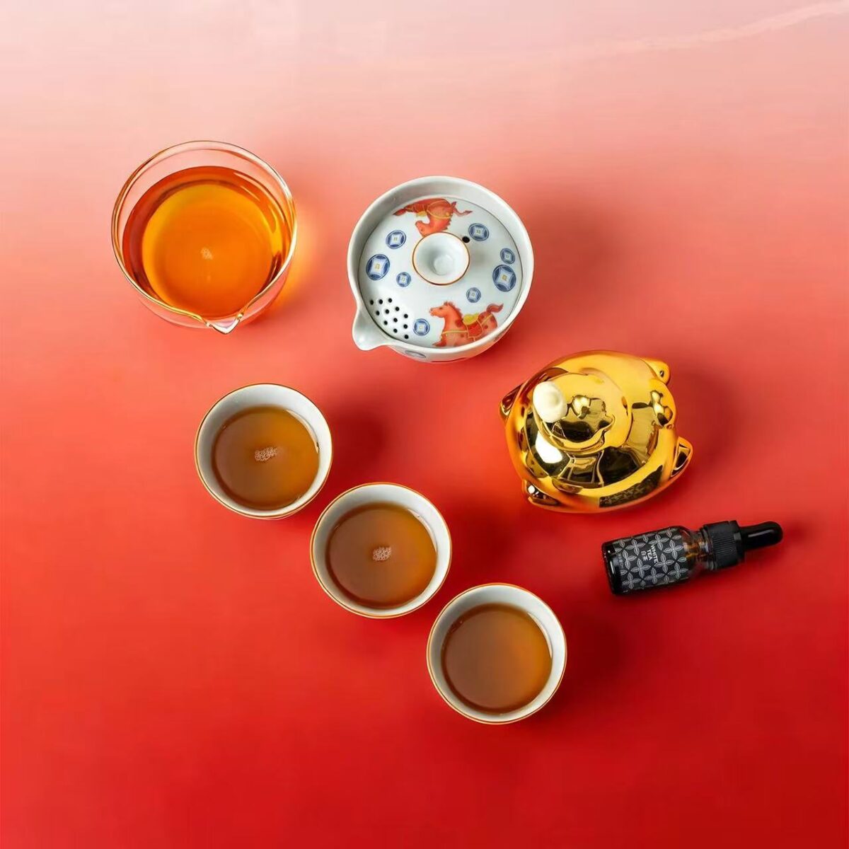 2026 Horse Year Tea Set Fragrance Gift Set - Elegant 6-in-1 Ceramic Set