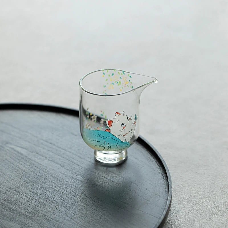 Watercolor Cat Glass Fairness Cup: Your Adorable 130ml Hand-Painted Tea Server