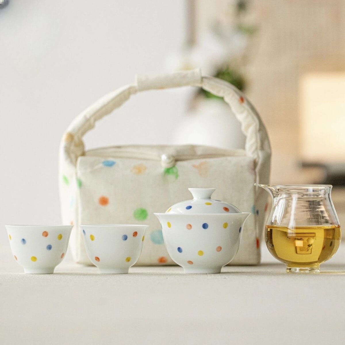 Hand-Painted Polka Dot Travel Tea Set
