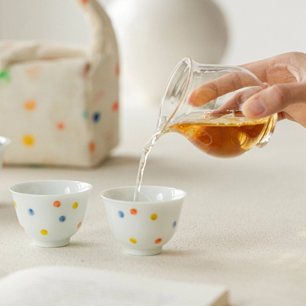 Hand-Painted Polka Dot Travel Tea Set: A 3-Piece Masterpiece for Adventure & Home