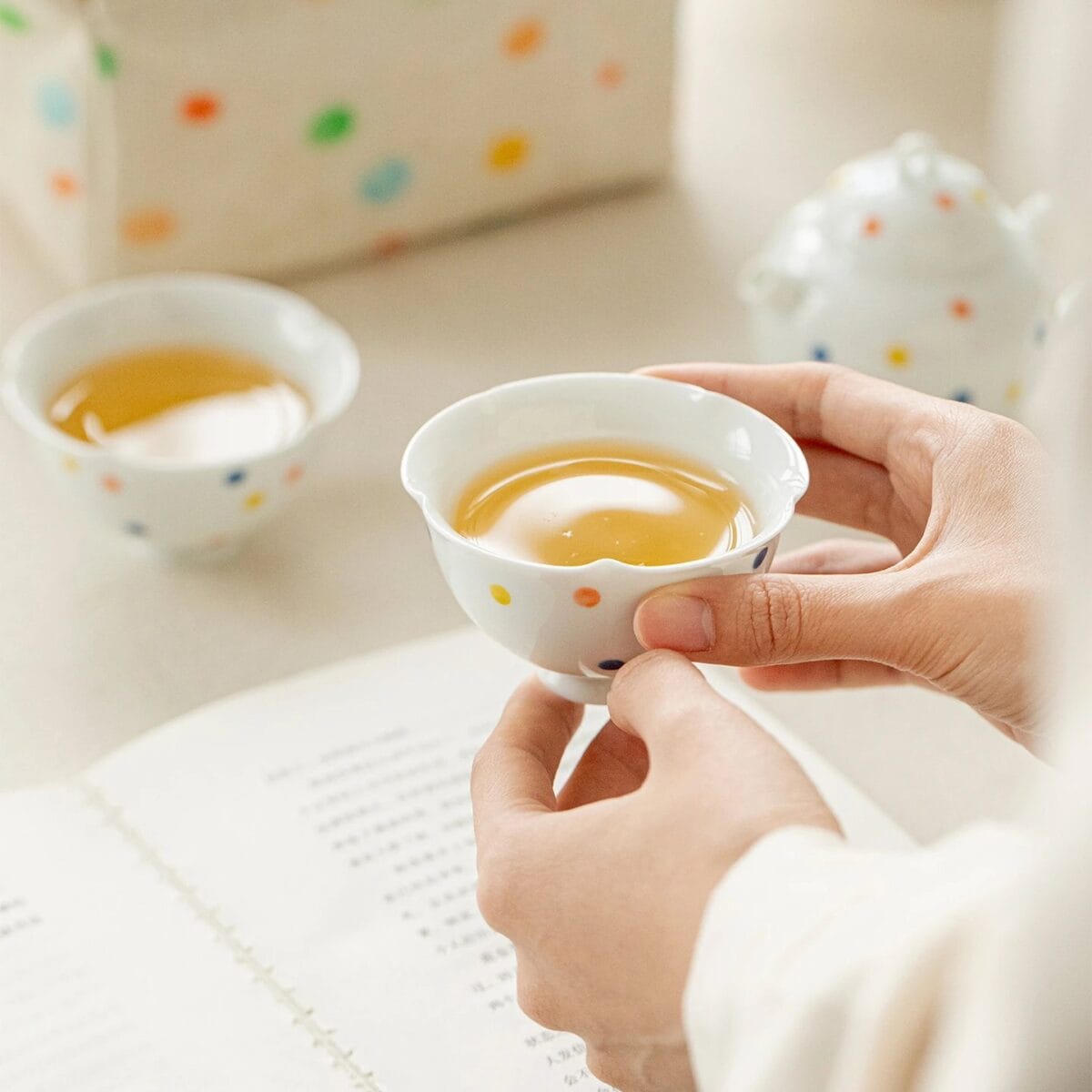 Portable Polka Dot Porcelain Travel Set: Your Complete 3-Piece Tea Kit