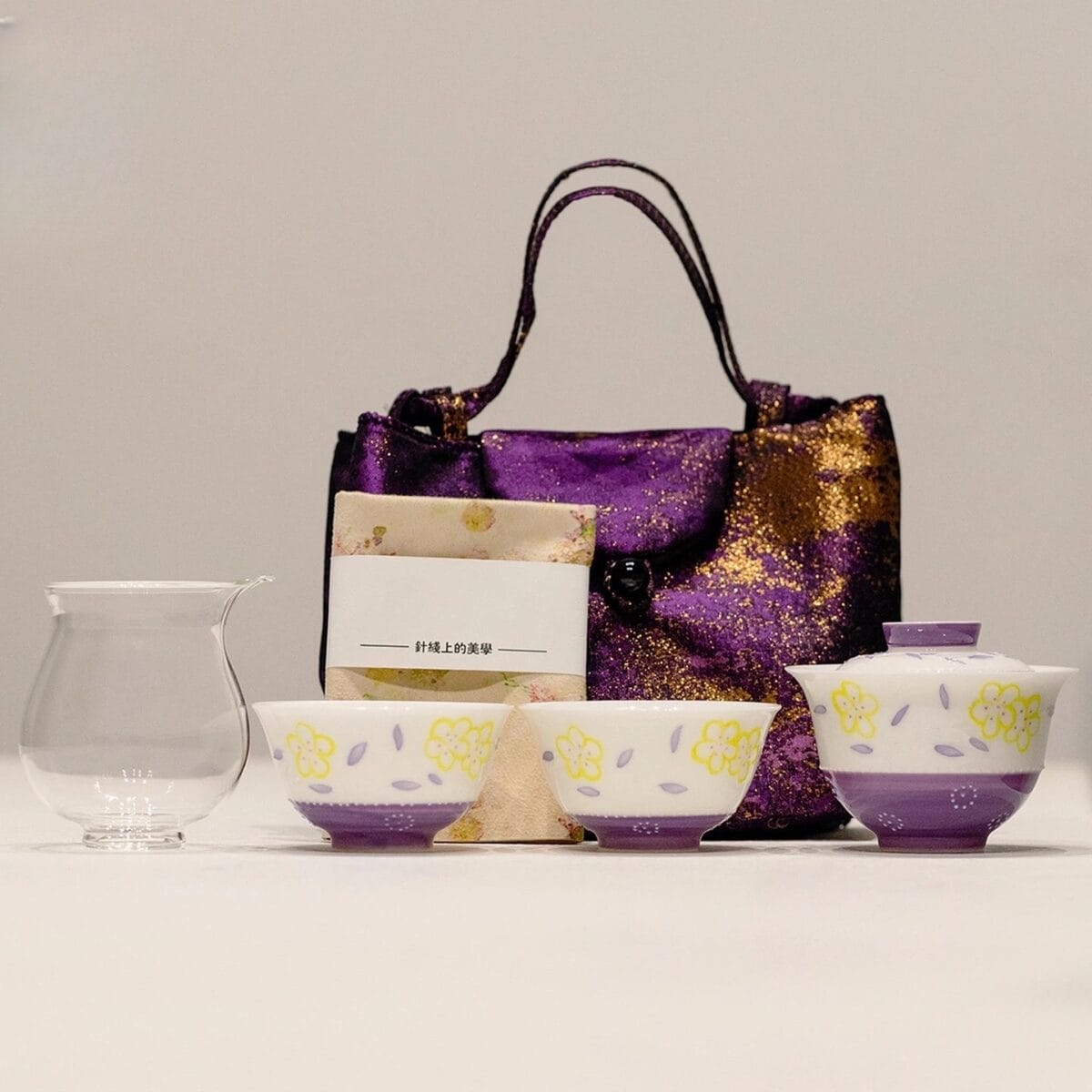 Purple Floral Porcelain Gaiwan Set