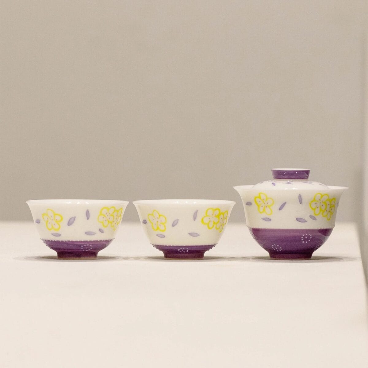 Never Settle for Boring Tea! Purple Floral Porcelain Gaiwan Set, 3 Artisan Pieces