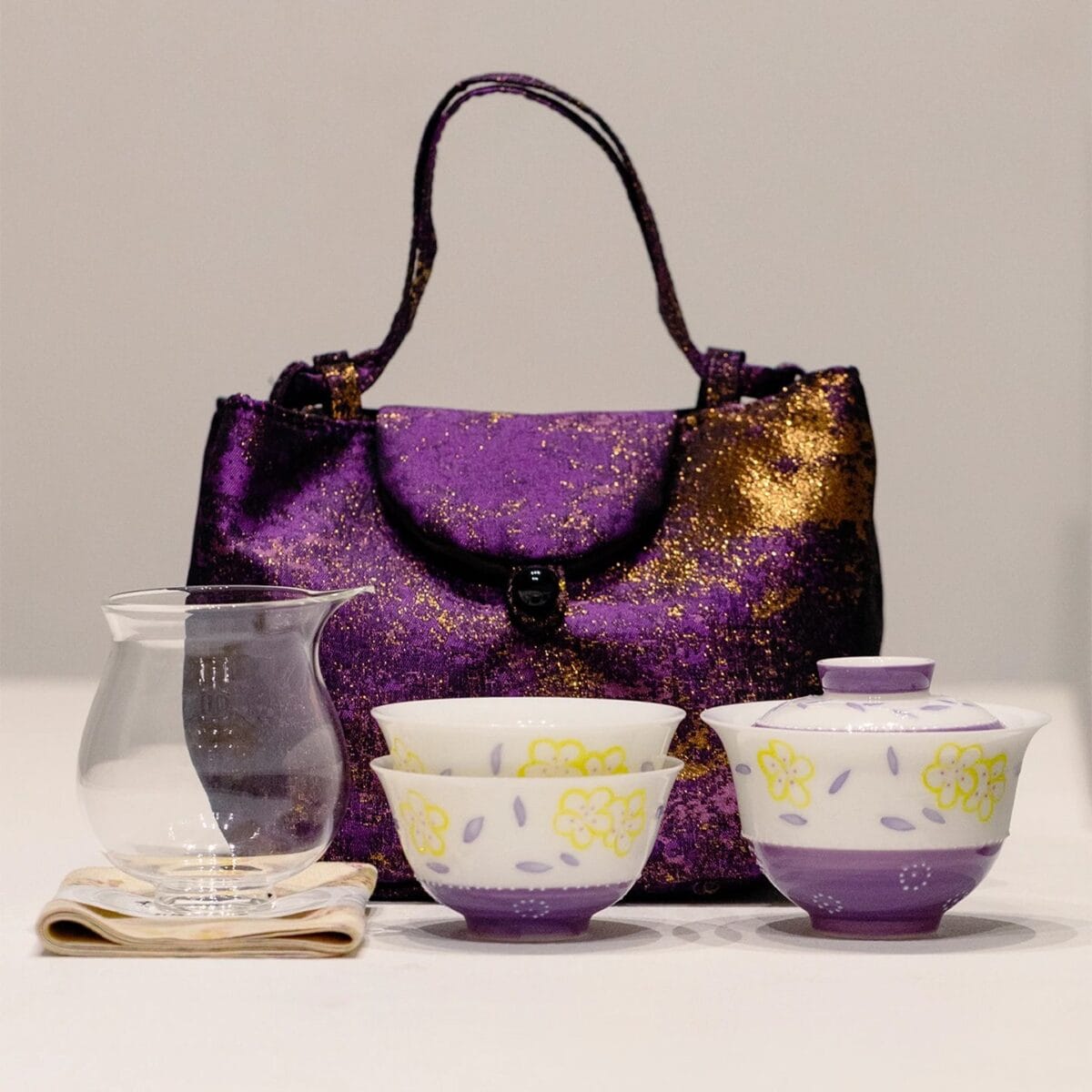 Never Settle for Boring Tea! Purple Floral Porcelain Gaiwan Set, 3 Artisan Pieces