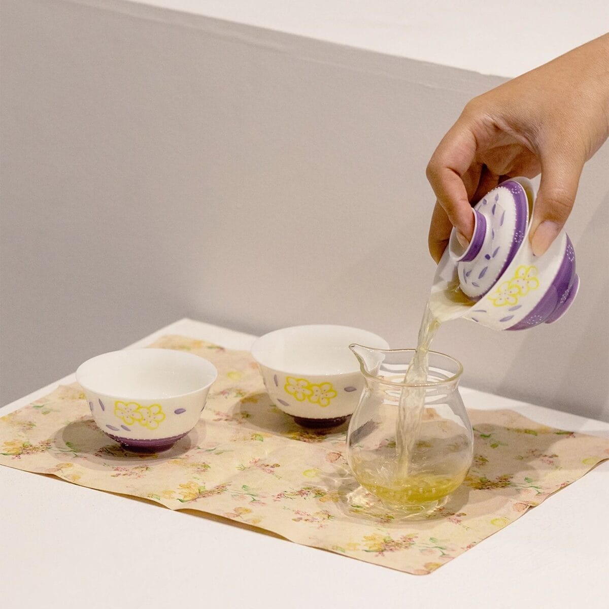 Never Settle for Boring Tea! Purple Floral Porcelain Gaiwan Set, 3 Artisan Pieces