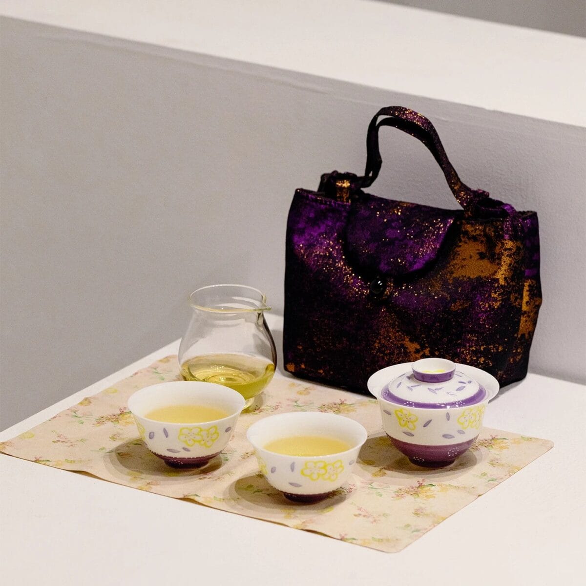 Never Settle for Boring Tea! Purple Floral Porcelain Gaiwan Set, 3 Artisan Pieces