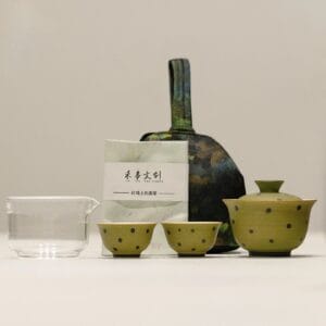 Forest Green Dotted Porcelain Gaiwan Set