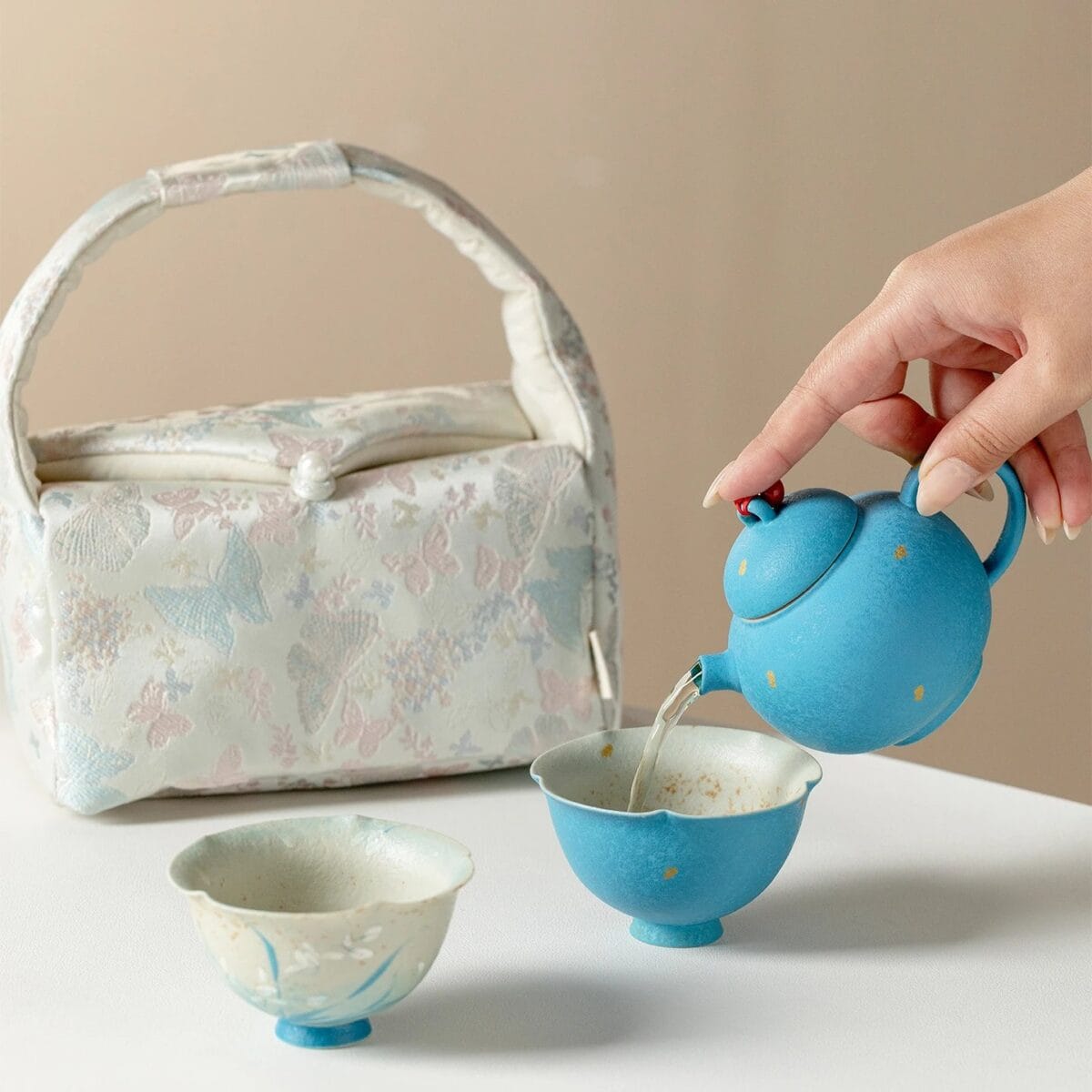 Orchid Pattern Travel Tea Set: A Stunning & Portable 1-Pot-2-Cup Kit