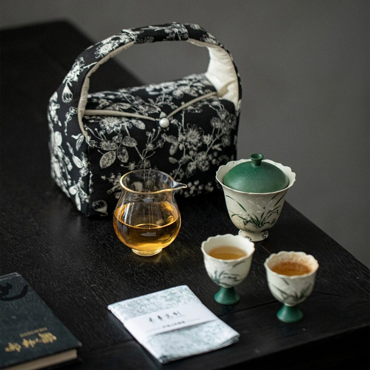 Find Your Zen Anywhere: Orchid Gaiwan Travel Tea Set, 1 Elegant Bag