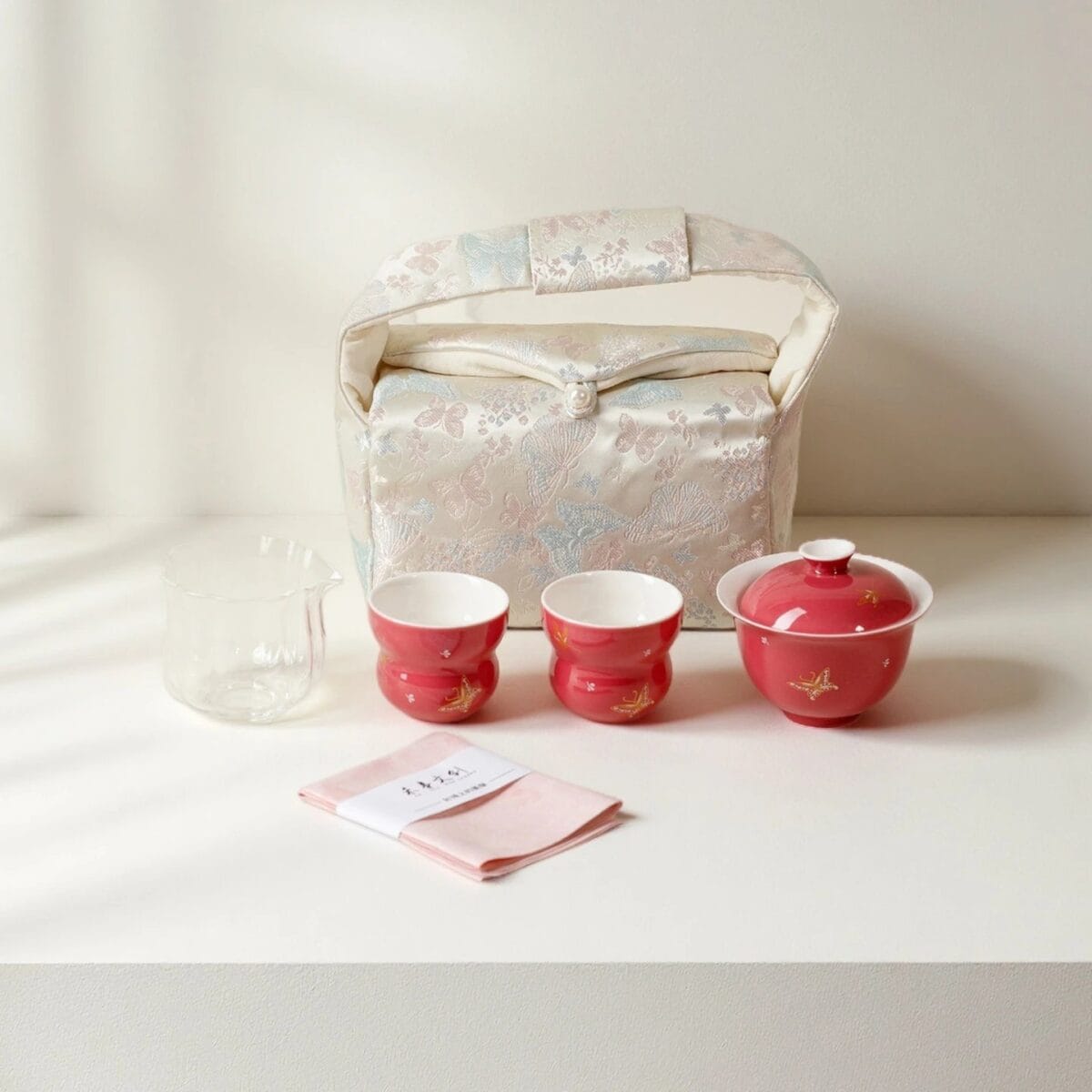 Cinnabar Gold Gilded Travel Tea Set: Your Luxurious 4-Piece Companion