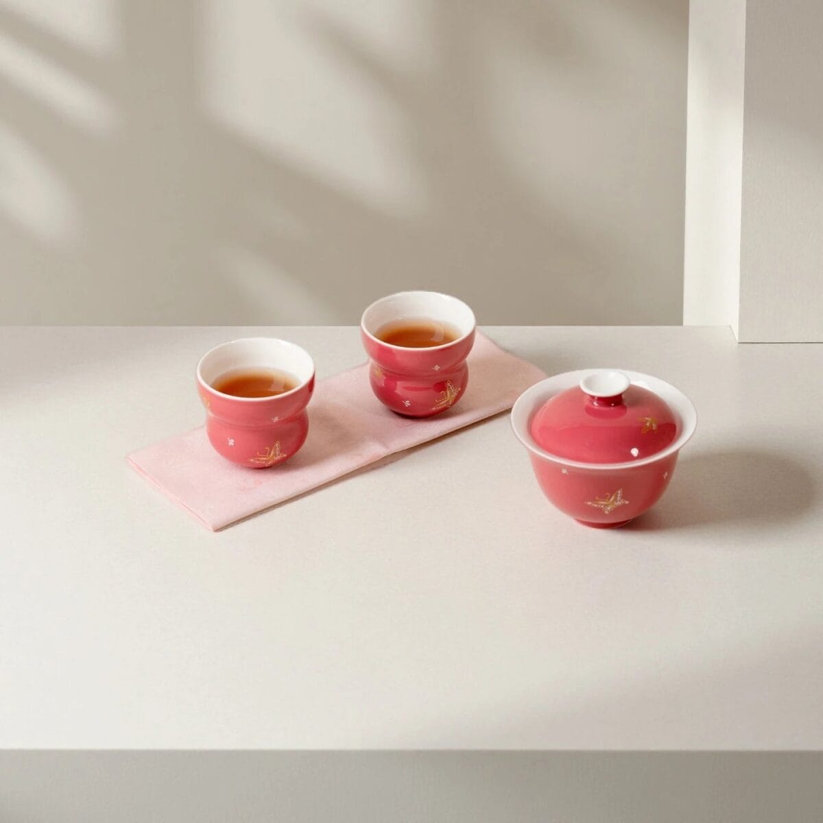 Cinnabar Gold Gilded Travel Tea Set: Your Luxurious 4-Piece Companion