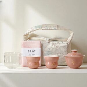 Coral Gold Butterfly Travel Tea Set