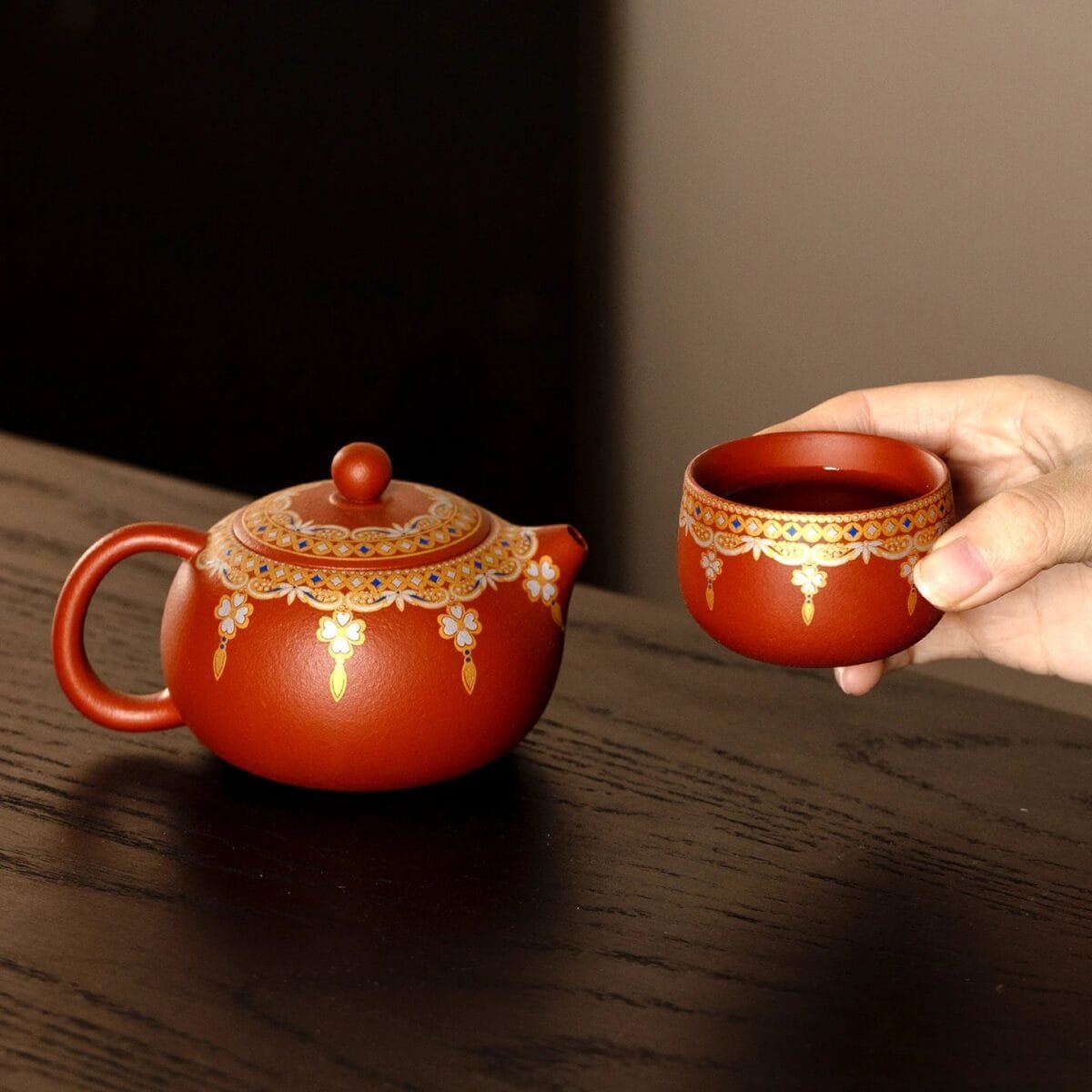 Coins Tassel Zisha Teapot Set: A Breathtaking 3-Piece Antique Style Teapot for Wealth & Serenity 1 Lucky Charm Teapot