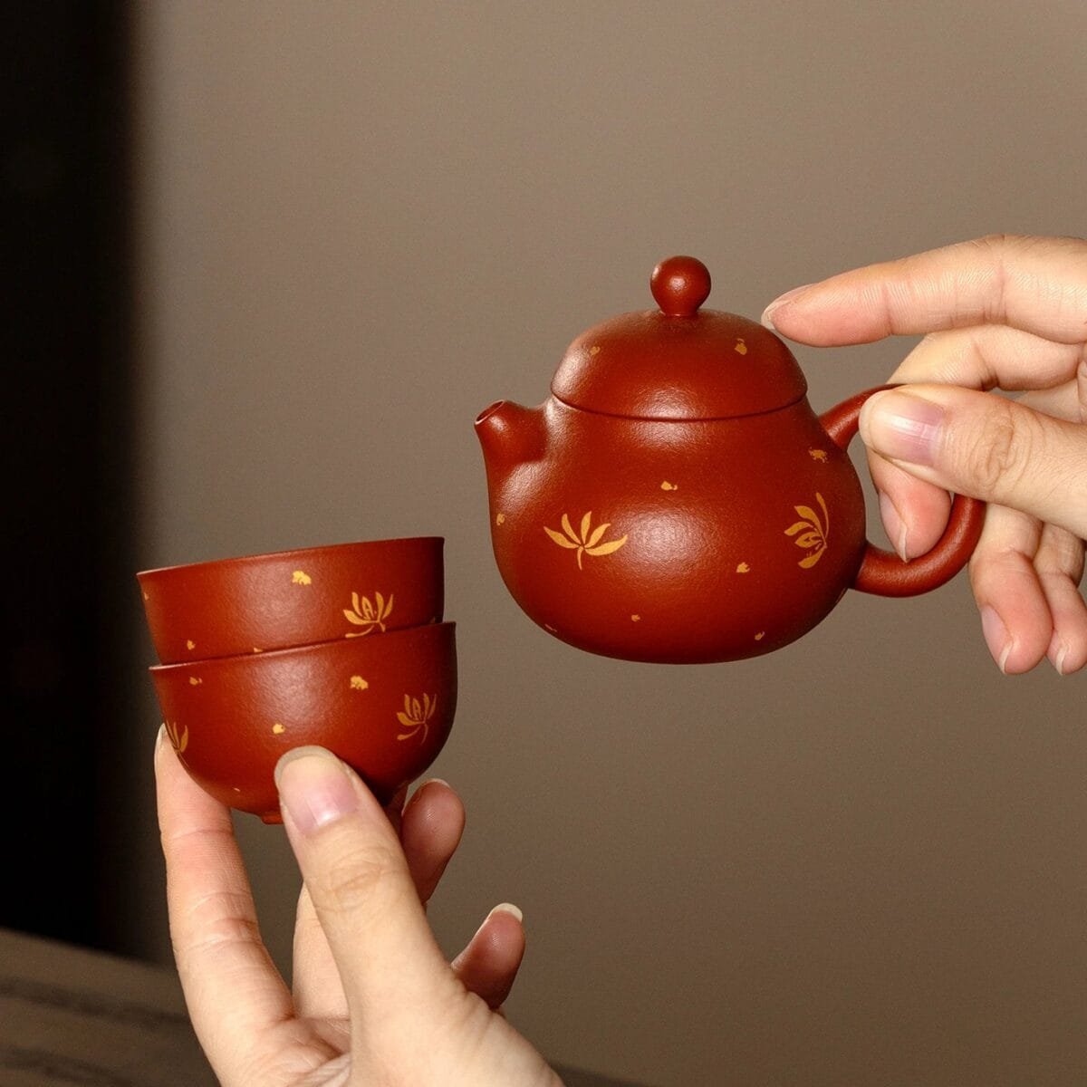 Autumn Water Zisha Teapot Set: A Breathtaking 3-Piece Orchid Zisha Teapot for Serene Brews 3 Wendan Yixing Teapot
