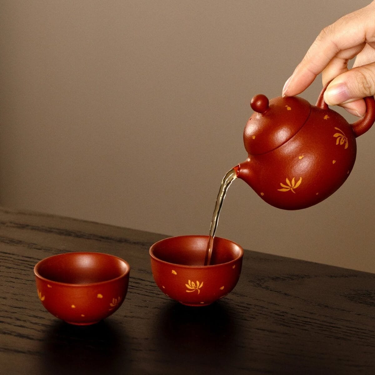 Autumn Water Zisha Teapot Set: A Breathtaking 3-Piece Orchid Zisha Teapot for Serene Brews 4 Hand Carved Teapot