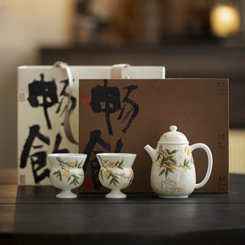 Hand-Painted Elegant Stem Cup Tea Set