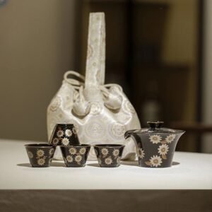 Gold Silver Inlay Sunflower Travel Tea Set