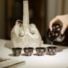 Gold Silver Inlay Sunflower Travel Tea Set: The Perfect 5-Piece Stacking Travel Set for Adventure 5 Sunflower Teapot Set