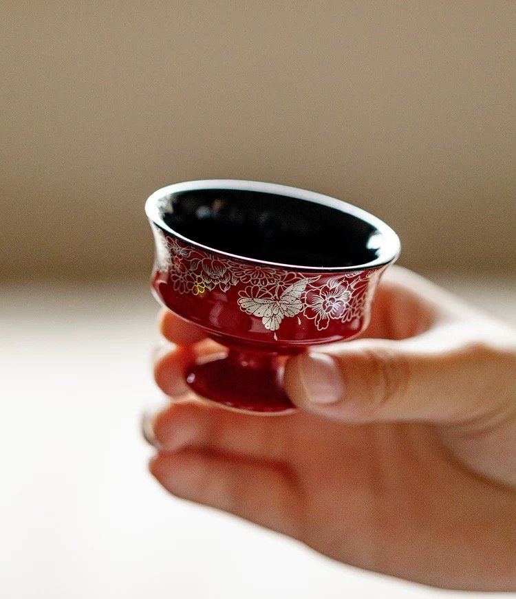 Gold Silver Inlay Zhemeng Vermilion Tea Tray: The Breathtaking 2-Piece Chinese Tea Ceremony SetΩ