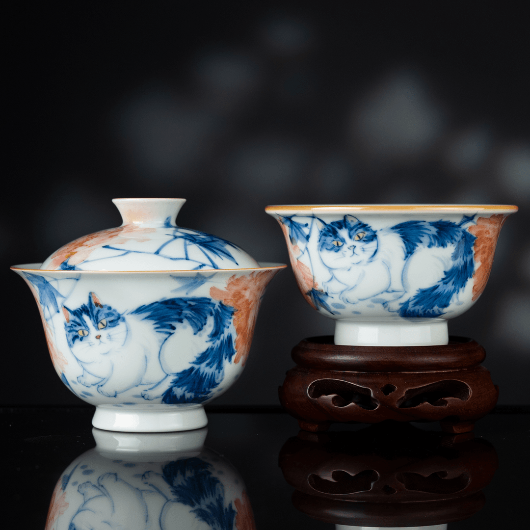 Hand Painted Ink Lotus Teaware