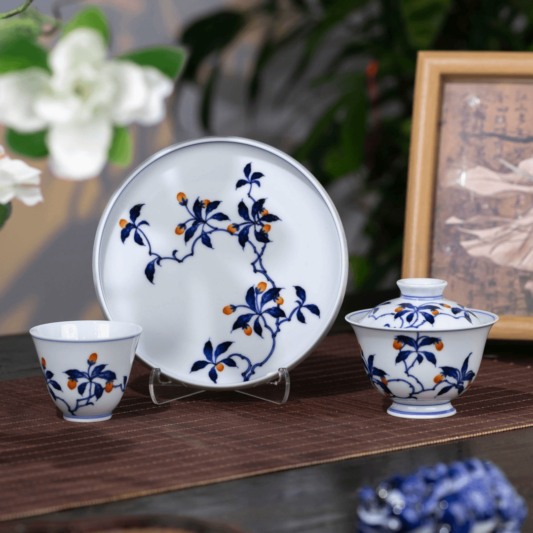 Ming Style Blue Red Tea Set
