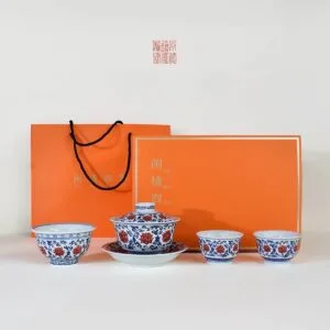 Blue and White Underglaze Red Tea Set