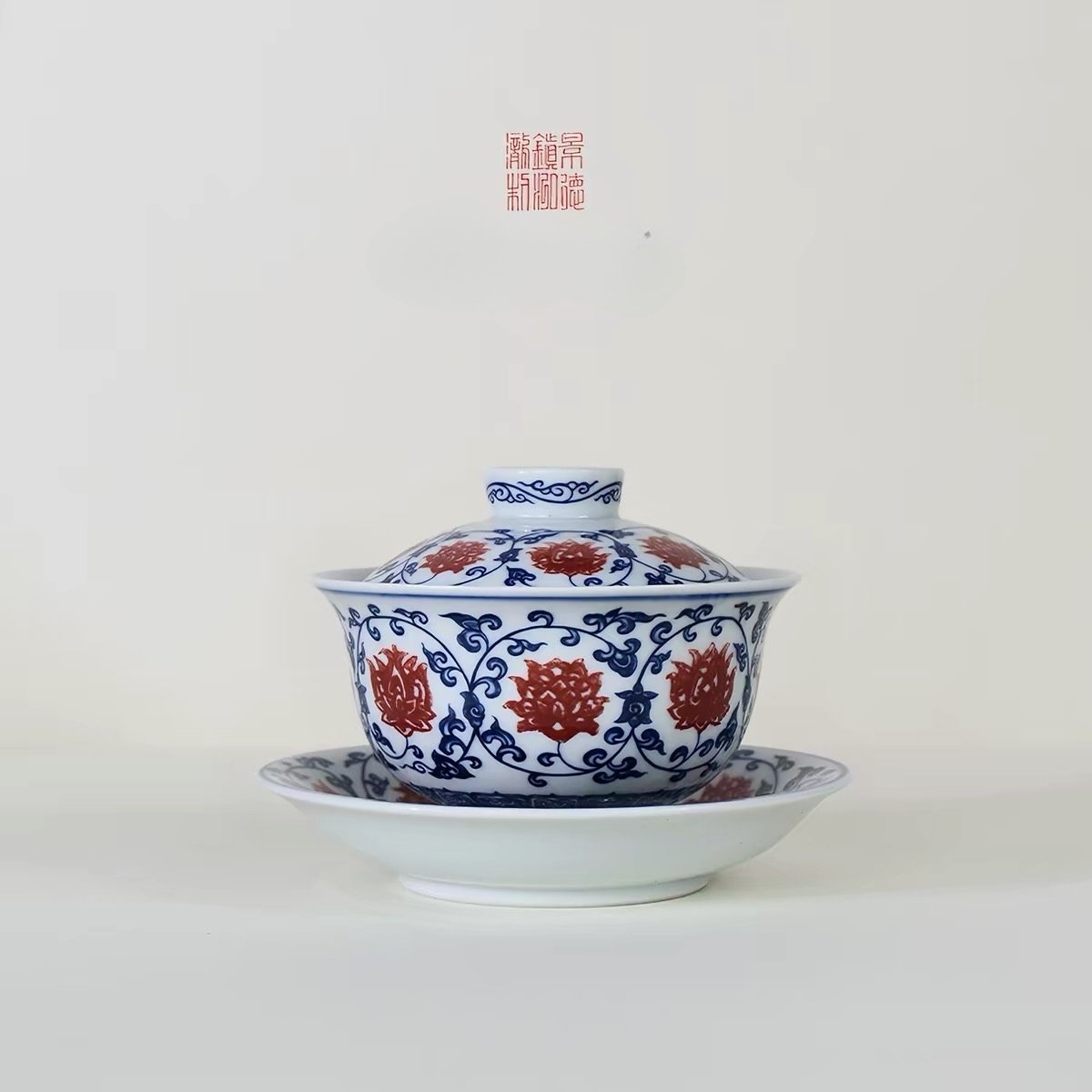 Blue and White Underglaze Red Tea Set: 4-Piece High-End Gift, Regret Not Buying
