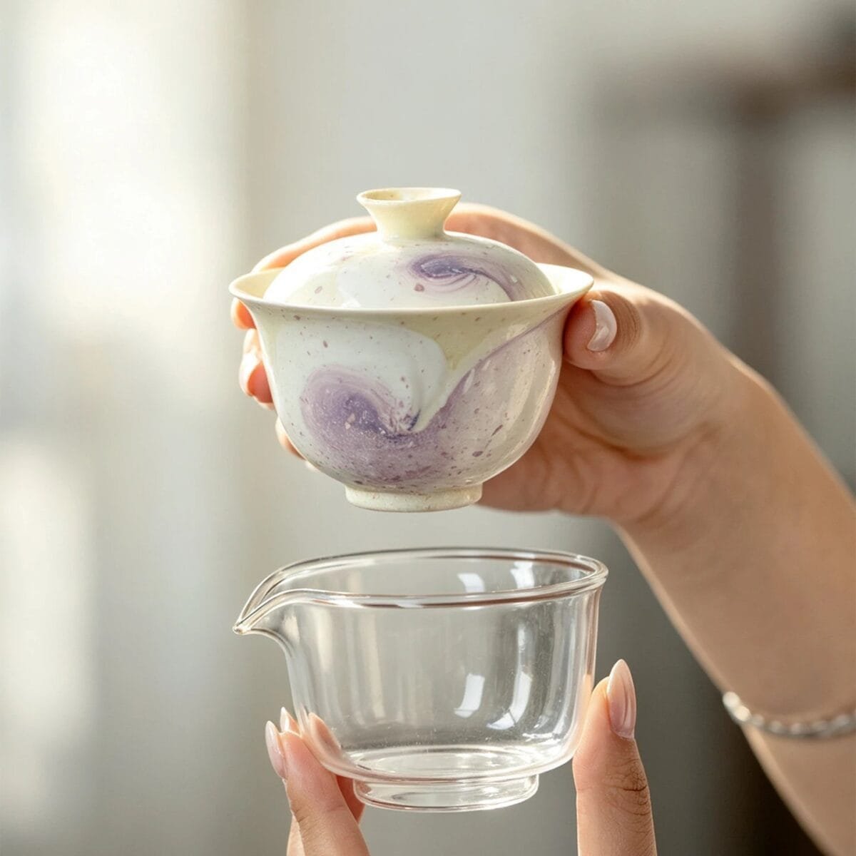 Dehua Purple Starry Travel Gaiwan Set: 6 Pieces, 1 Carrying Case, Pure Happiness 4 110ml Portable Gaiwan Set