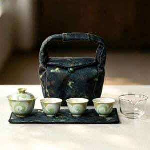 Dehua Forest Green Starry Travel Gaiwan Set