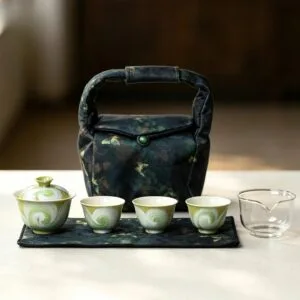 Dehua Forest Green Starry Travel Gaiwan Set