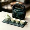 Dehua Forest Green Starry Travel Gaiwan Set: 6-Piece Green Ceramic, Regret Not Buying Sooner 7 Hand-Painted Green Underglaze Travel Tea Set