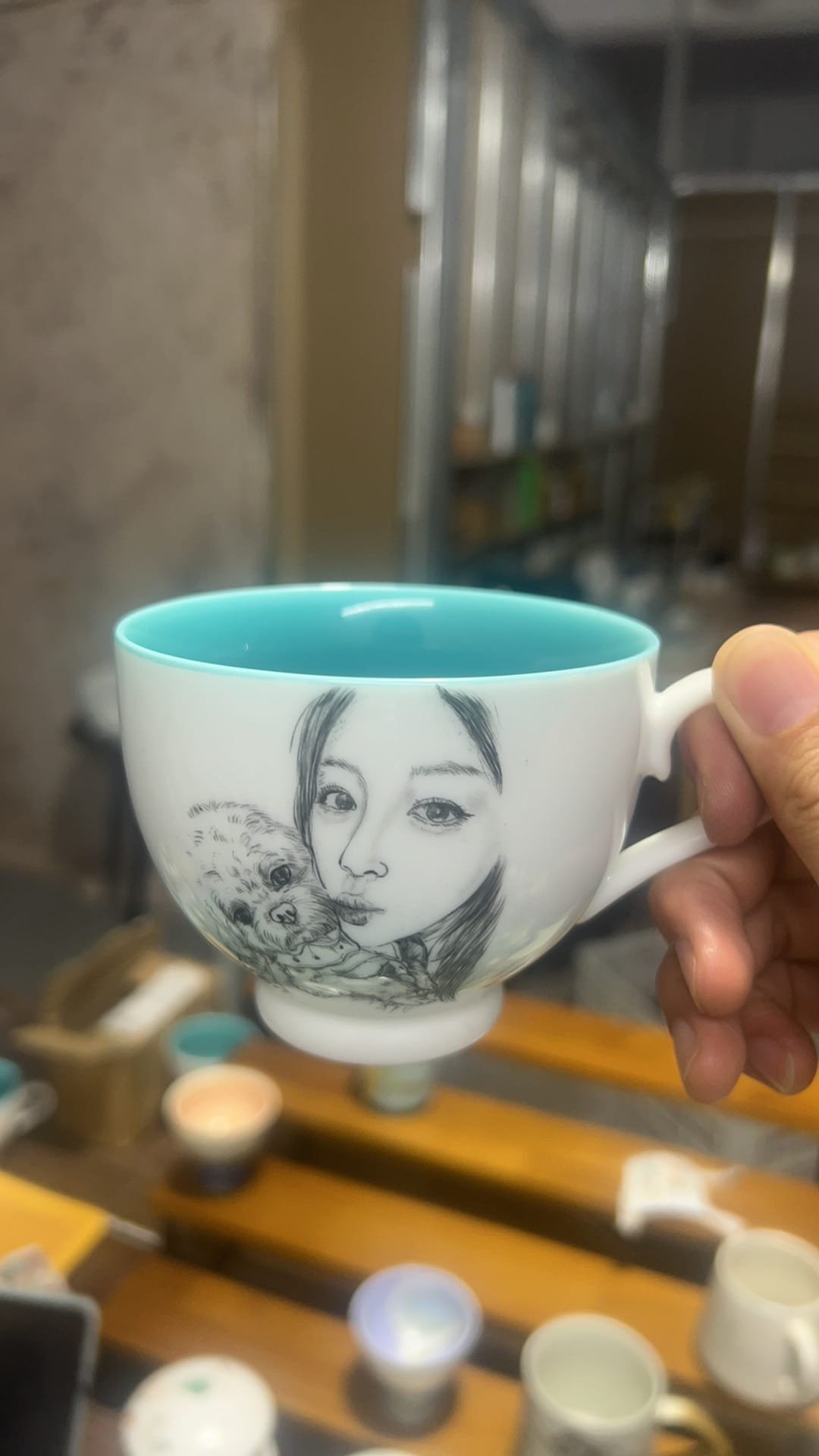 Custom Hand Painted Tea Set: 1 Image, 6 Vessels, Serene Tea Energy 4 Custom Portrait Tea Ware