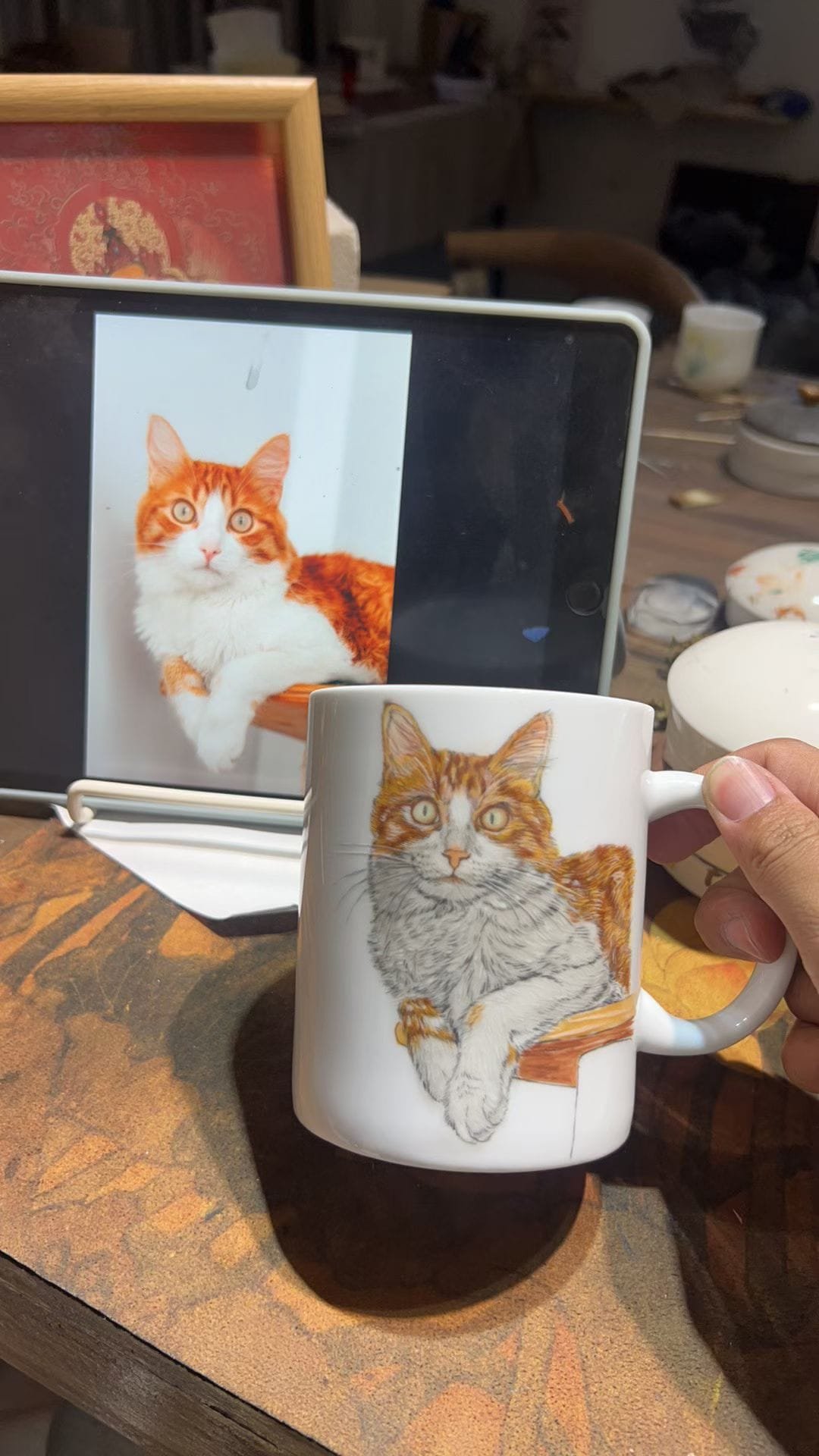 Custom Hand Painted Tea Set: 1 Image, 6 Vessels, Serene Tea Energy 6 Personalized Ceramic Gift