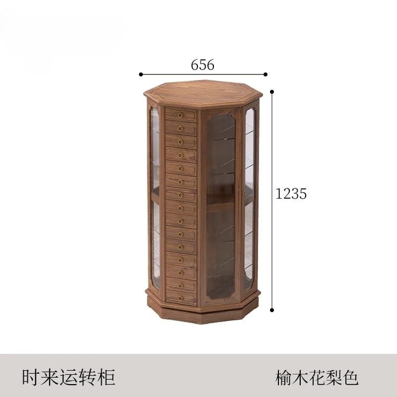 Revolving Glass Tea Showcase: 8-Side 360 View, Solid Wood Display Cabinet, Pure Joy