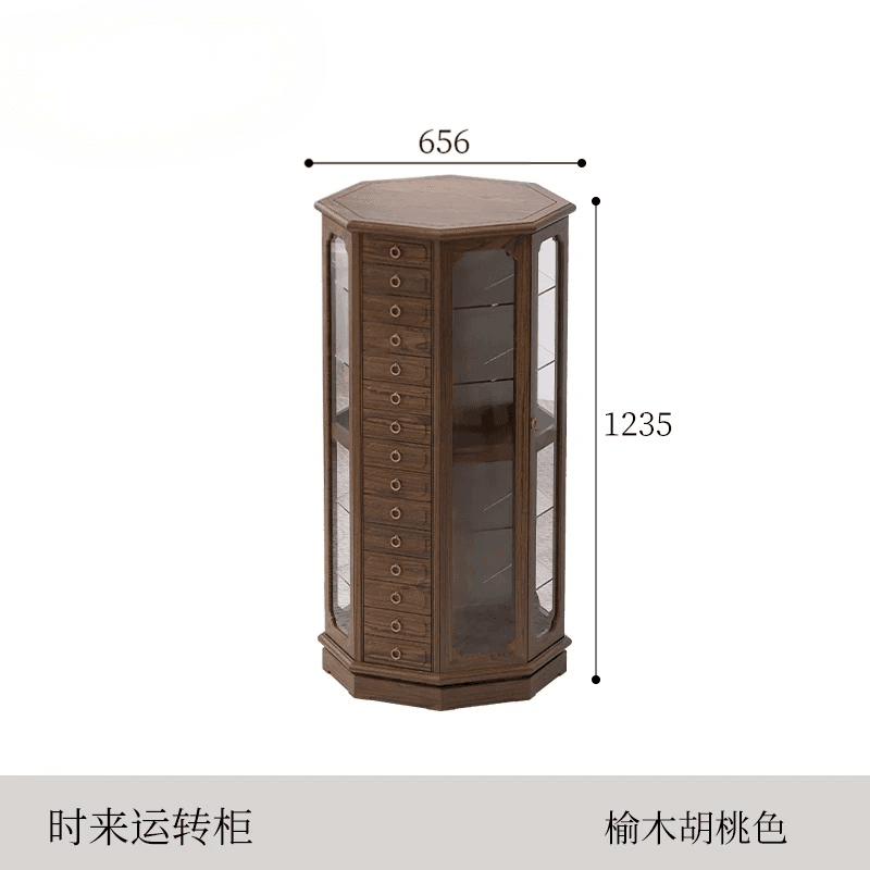 Revolving Glass Tea Showcase: 8-Side 360 View, Solid Wood Display Cabinet, Pure Joy