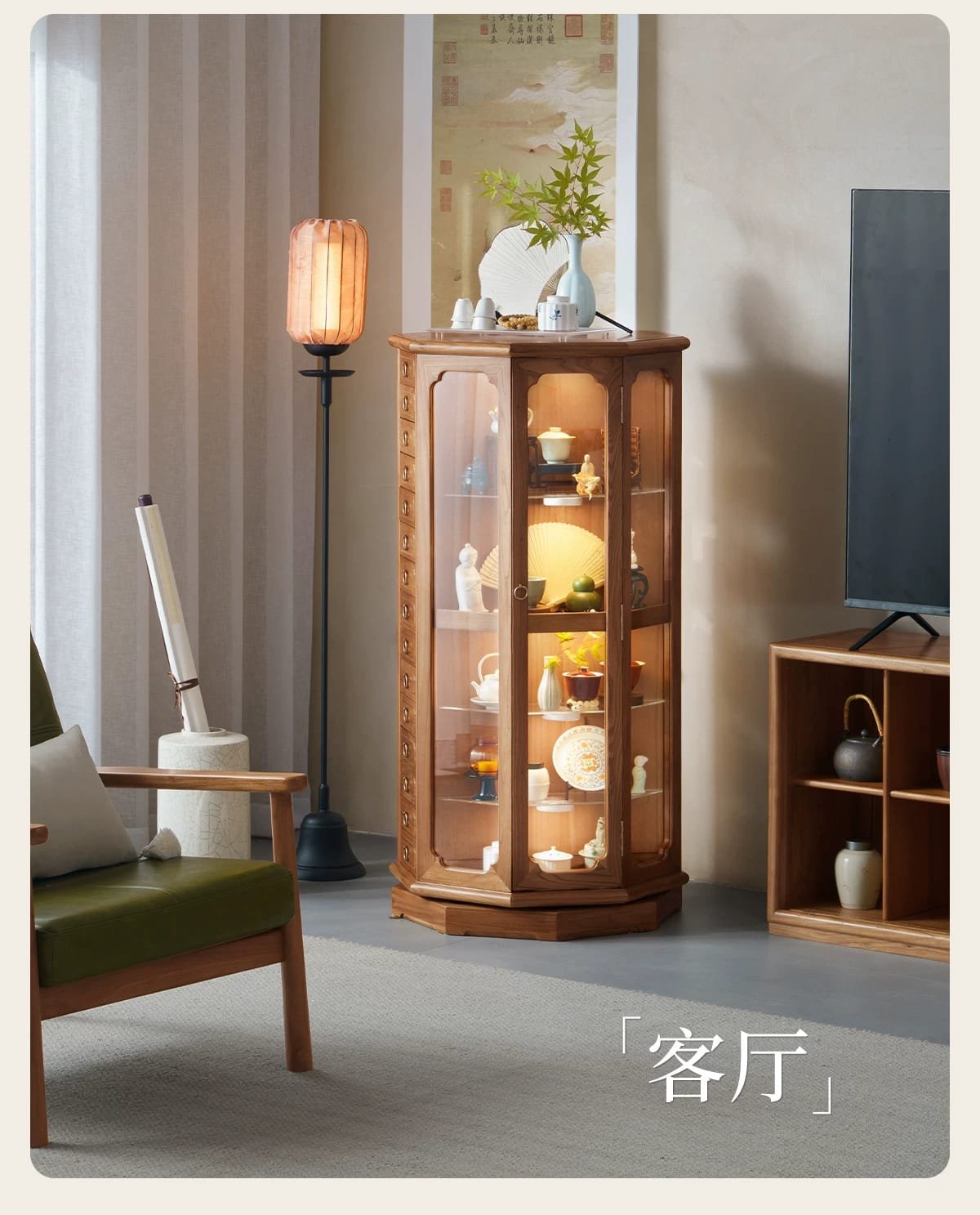 LED lit curio cabinet