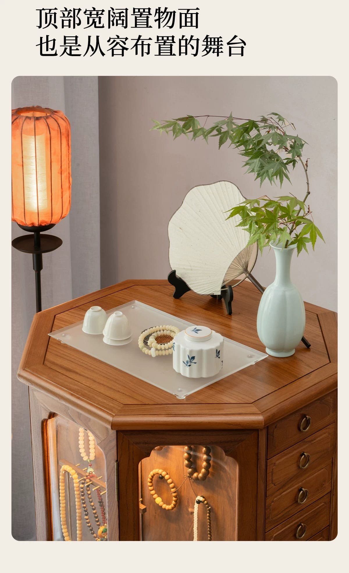 Revolving Glass Tea Showcase: 8-Side 360 View, Solid Wood Display Cabinet, Pure Joy